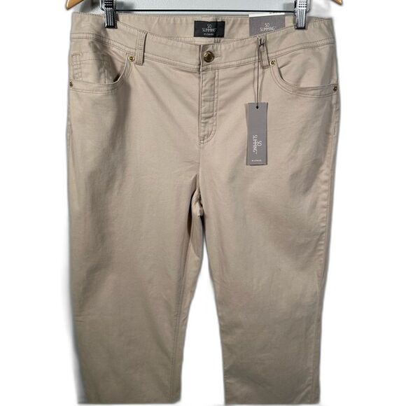 So Slimming By Chico’s New Khaki Slim Leg Pants NWT Size US 12 Coastal Basic - Picture 14 of 16